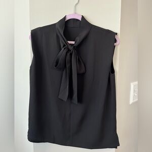 Elegant Black Sleeveless Bow Tie Blouse
